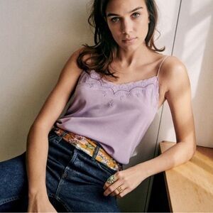 🌸 New Sezane Palma lilac silk cami Size FR 34/US 2
